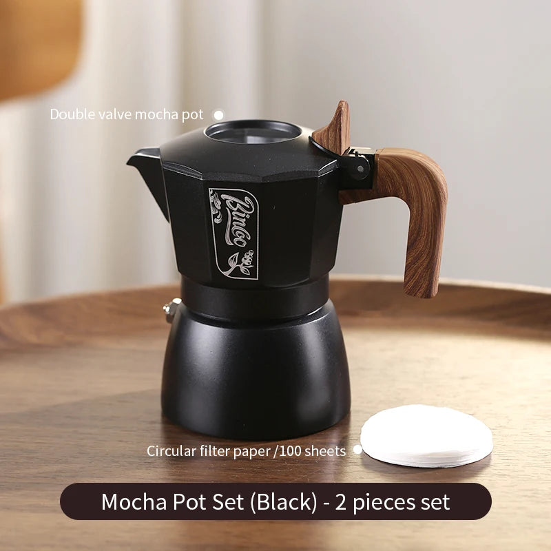 Bincoo 6-Color Moka Pot 2-Valve Espresso Starter Kit Stovetop Espresso Maker Qst Black 2pcs