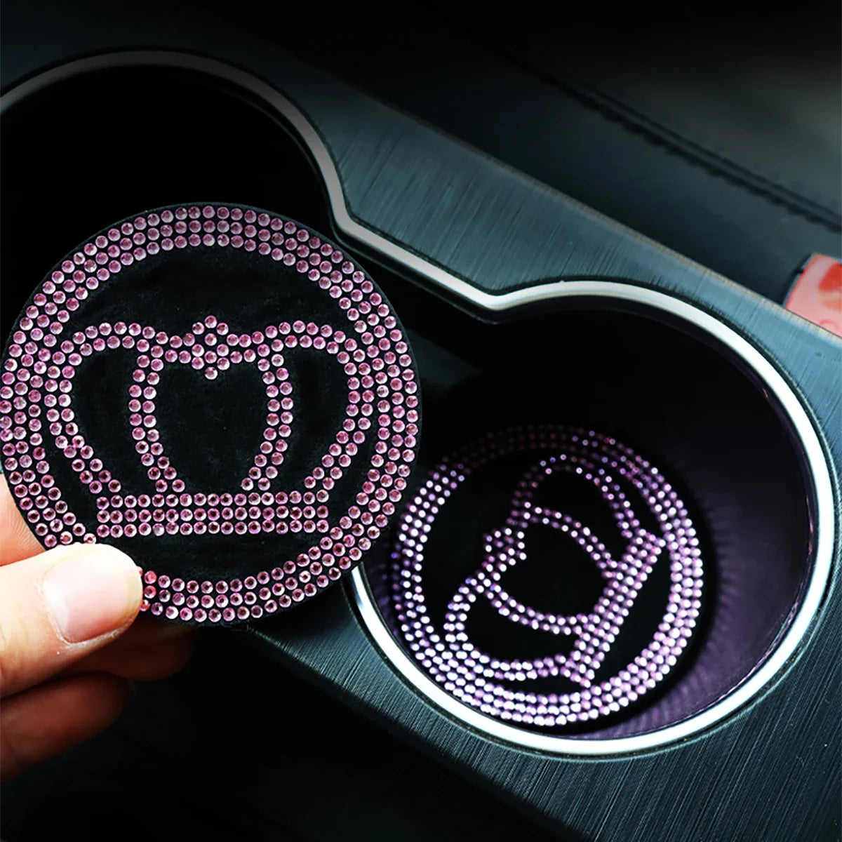 Diamond Car Cup Holder Pads Anti-Slip Interior Decor – 2 Pack Car Interior Accessory Qme