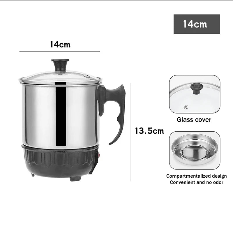 Mini Portable Electric Heating Cup Kettle – Anti-Dry-Boil Electric Travel Kettle Qst 14cm glass cover