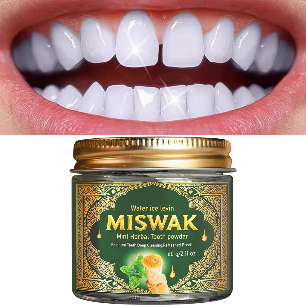 MISWAK Mint Herbal Tooth Powder – Charcoal Brightening Formula Herbal Tooth Powder Qme