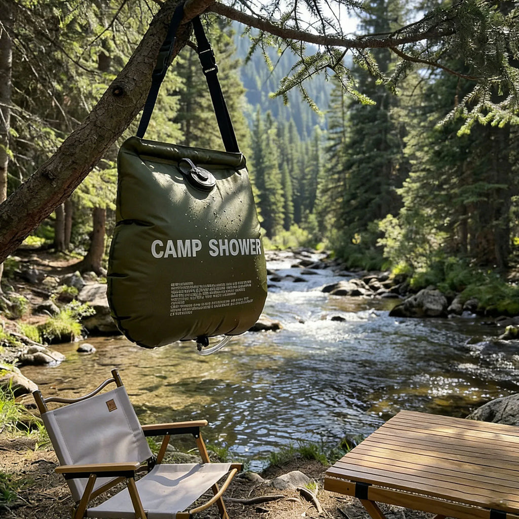20L Foldable Solar Camp Shower Bag – Hose & Nozzle Included Camping Shower Bag Qme