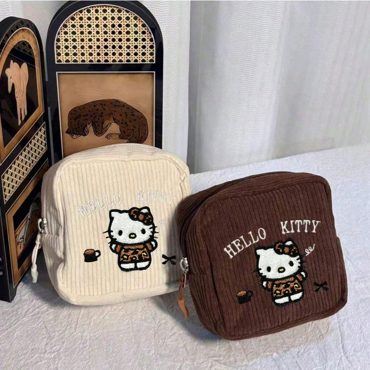 Hello Kitty Embroidered Makeup Bag – Cute Cotton Cosmetic Pouch Cosmetic Makeup Bag Qme