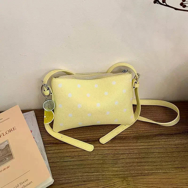 PU Leather Crossbody Bag – Polka Dot & Fruit Charm | Qme Crossbody Handbag Qme