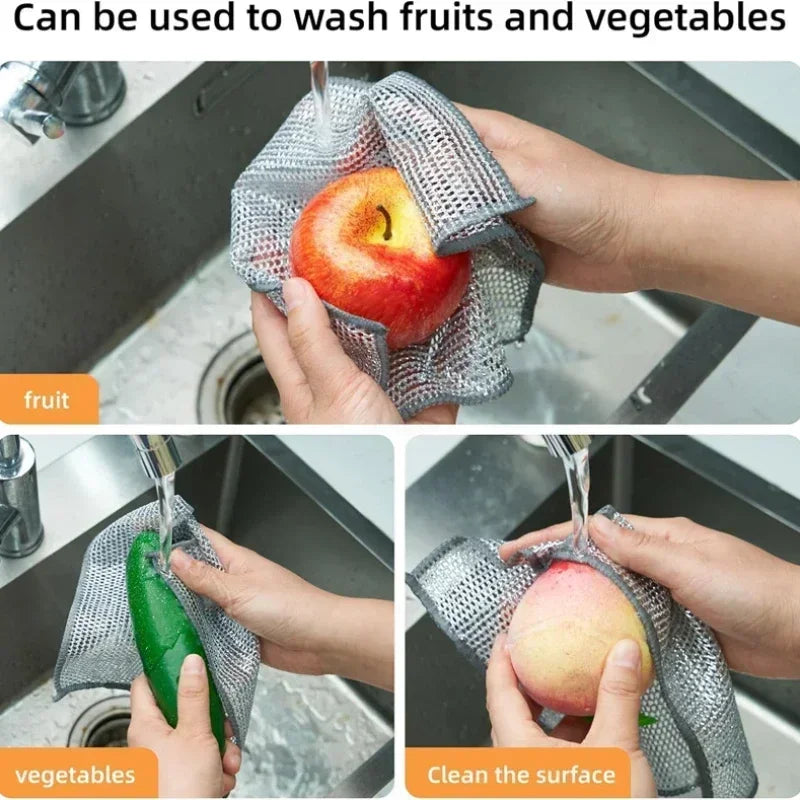 Double-Sided Metal Wire Kitchen Scrubber Dishcloth | 2 Colors Kitchen Scrubber Dishcloth Qme