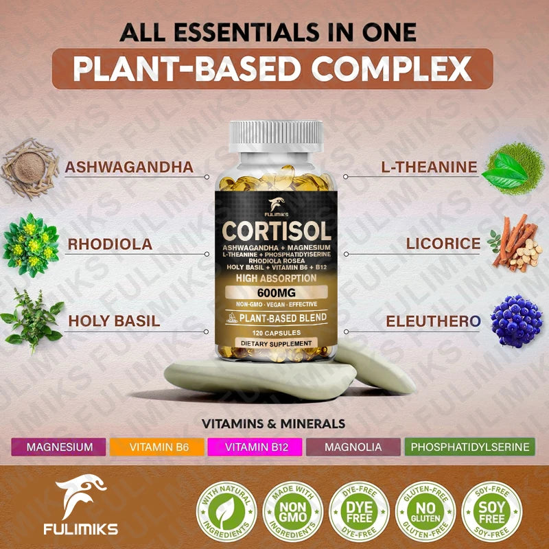 Holy Basil Ashwagandha Rhodiola L-Theanine Wellness Complex Herbal Wellness Supplement Qst