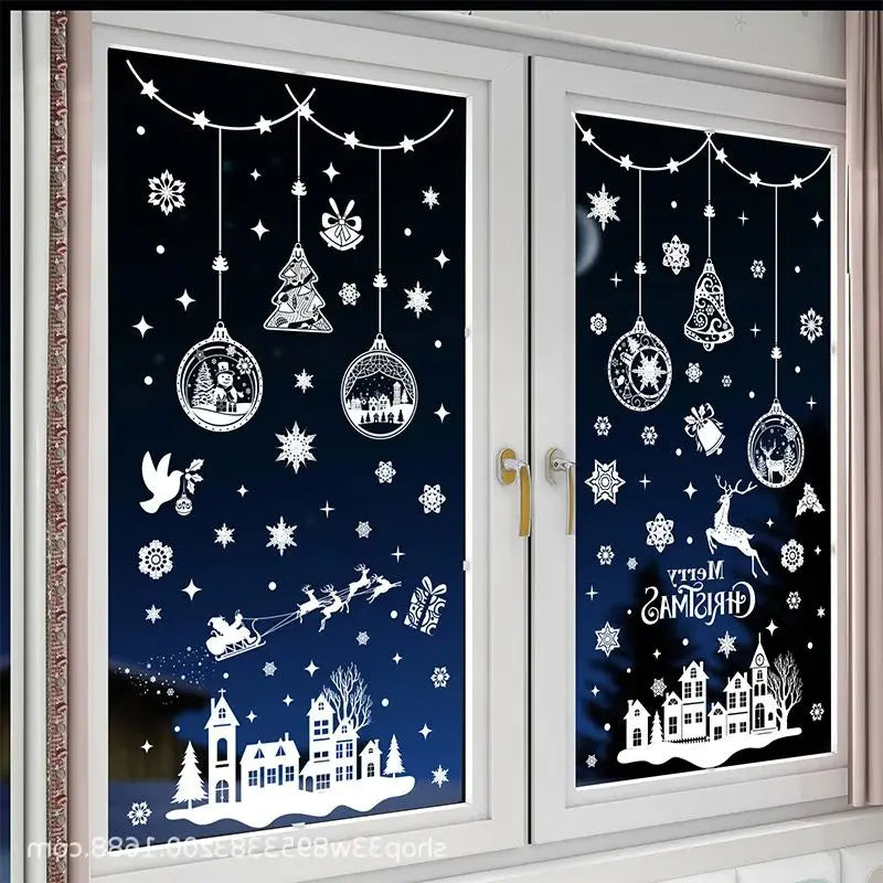Christmas Snowflake & Reindeer Window Stickers – 9pc PVC Decals Christmas Window Stickers Qme