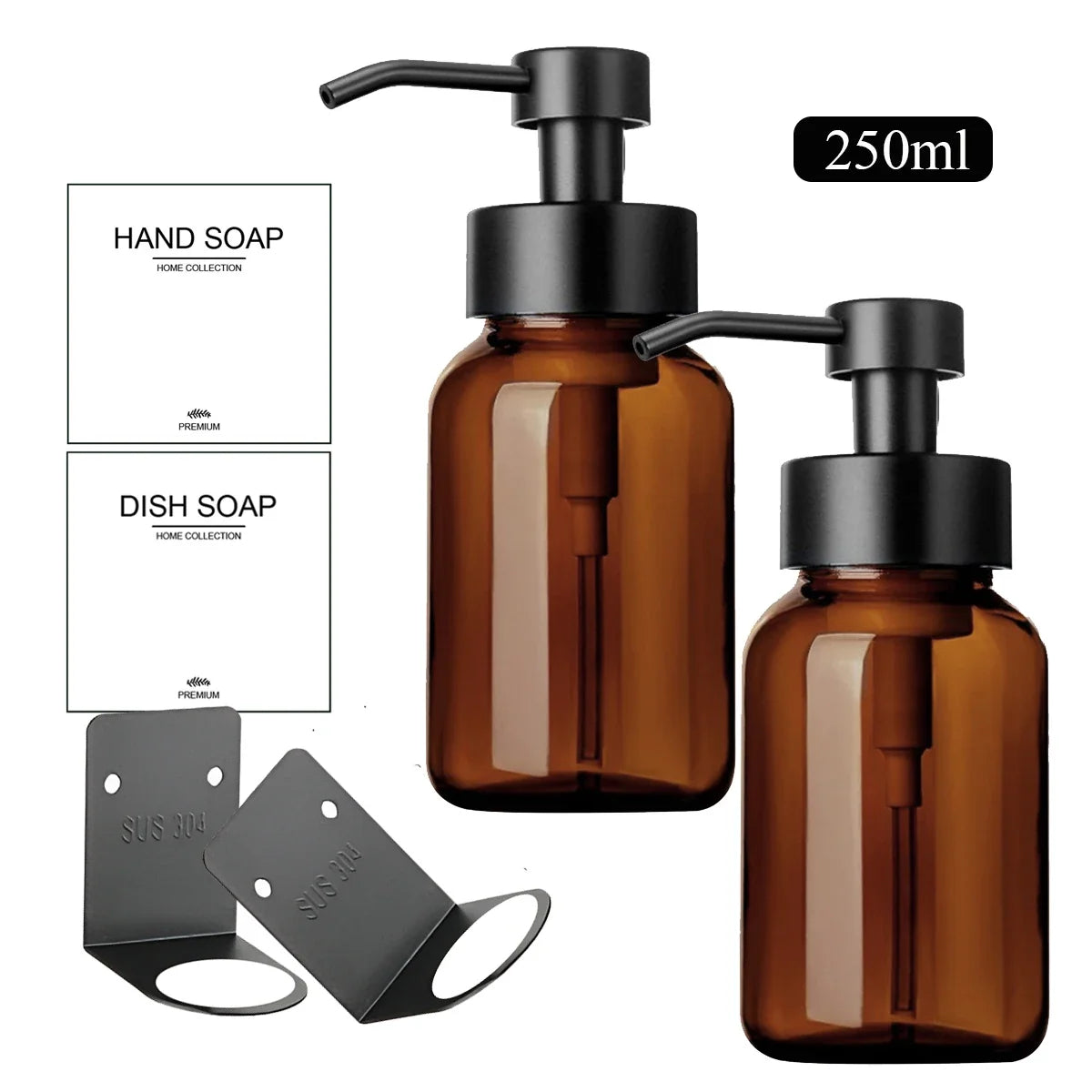 Wall Mount Foaming Soap Dispenser with Dish Bottle & Hanger Soap Dispenser Qme 250ml set