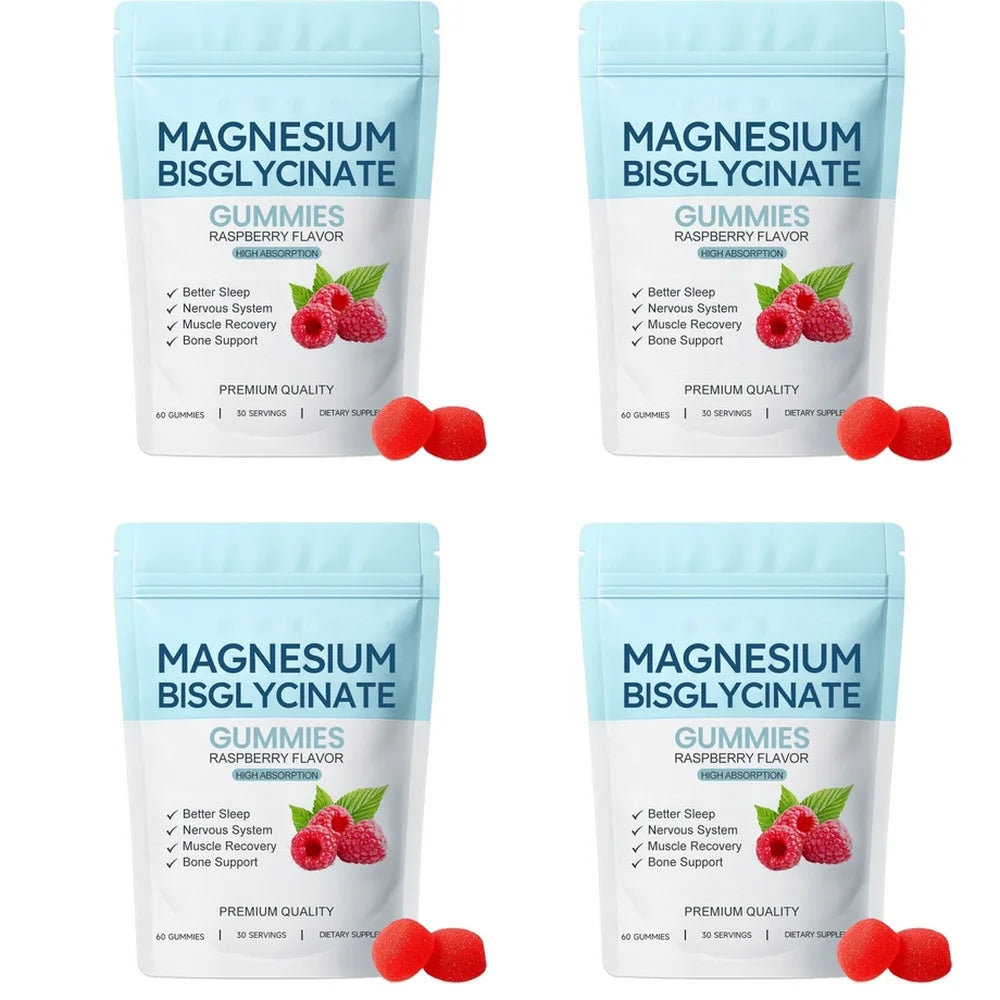 Magnesium Bisglycinate Gummies – Sleep & Muscle Support Magnesium Supplement Qst 60 Count(Pack of 4)