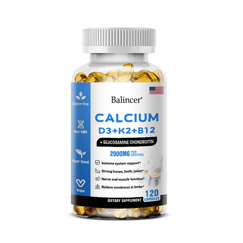 Calcium Capsules with Vitamin D3, K2 & B12 – 120 Count Vitamin Supplement Qst 120 count-1 bottle