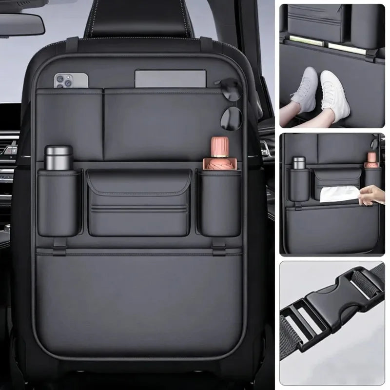 6-Pocket Waterproof Car Backseat Organizer with Cup Holder Car Seat Organizer Qme