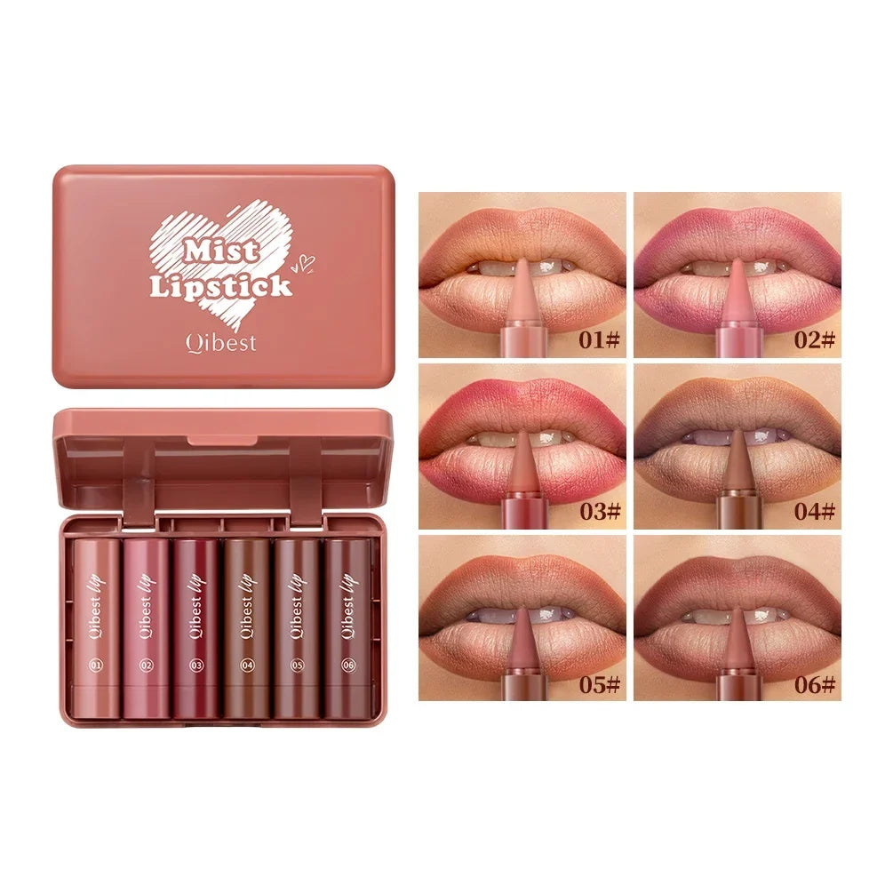 QIBEST Gradient Lip Liner & Lipstick Set – Matte Nude Brown Red Lip Liner Lipstick Set Qme Lip Makeup Sets
