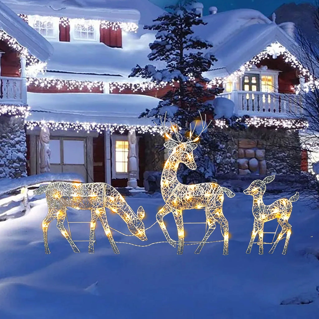 Christmas LED Reindeer Family Wicker Yard Decoration Set LED Christmas Decoration Qme