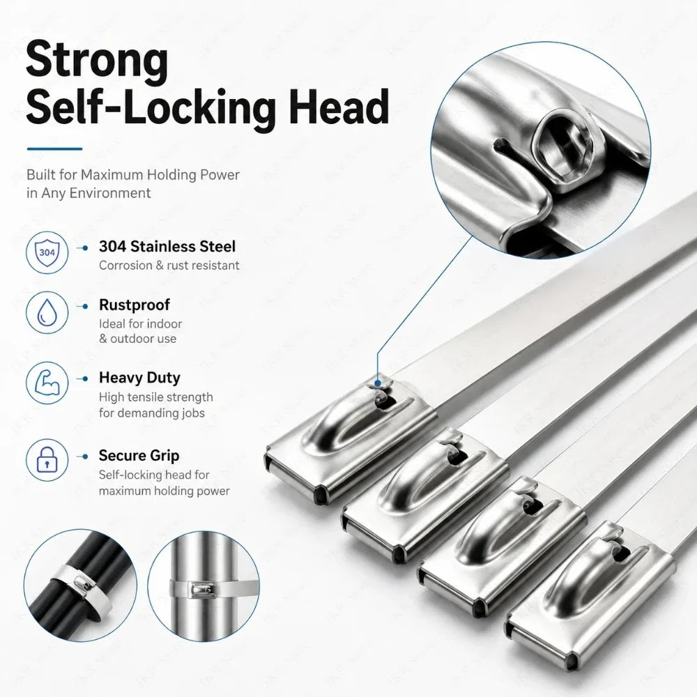 Stainless Steel Cable Ties 20 Pack – Self-Locking Zip Straps Metal Cable Ties Qme