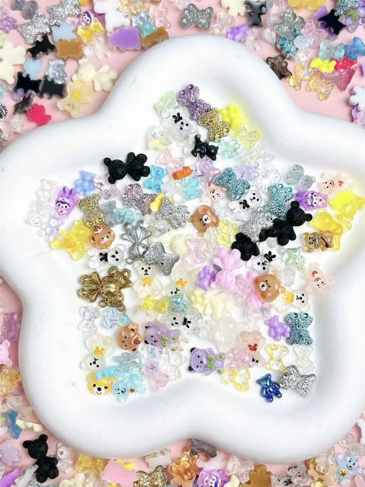 50-Pack Miniature Resin Charms – Cute Bear & Rabbit DIY Figures Resin Craft Charms Qme