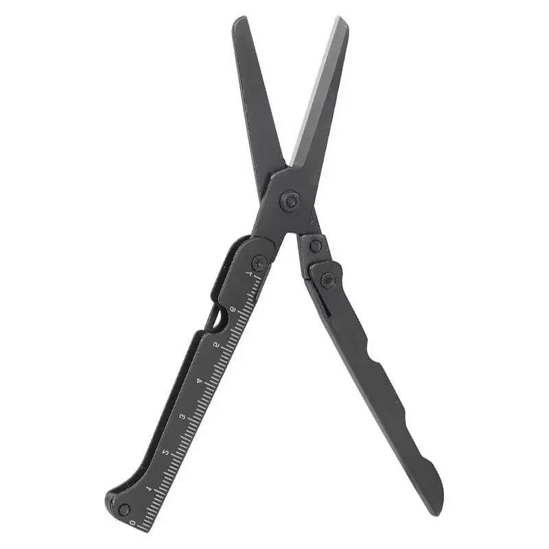 Folding Stainless Steel Multitool Scissors for Fishing & Camping Folding Multitool Scissors Qme Black