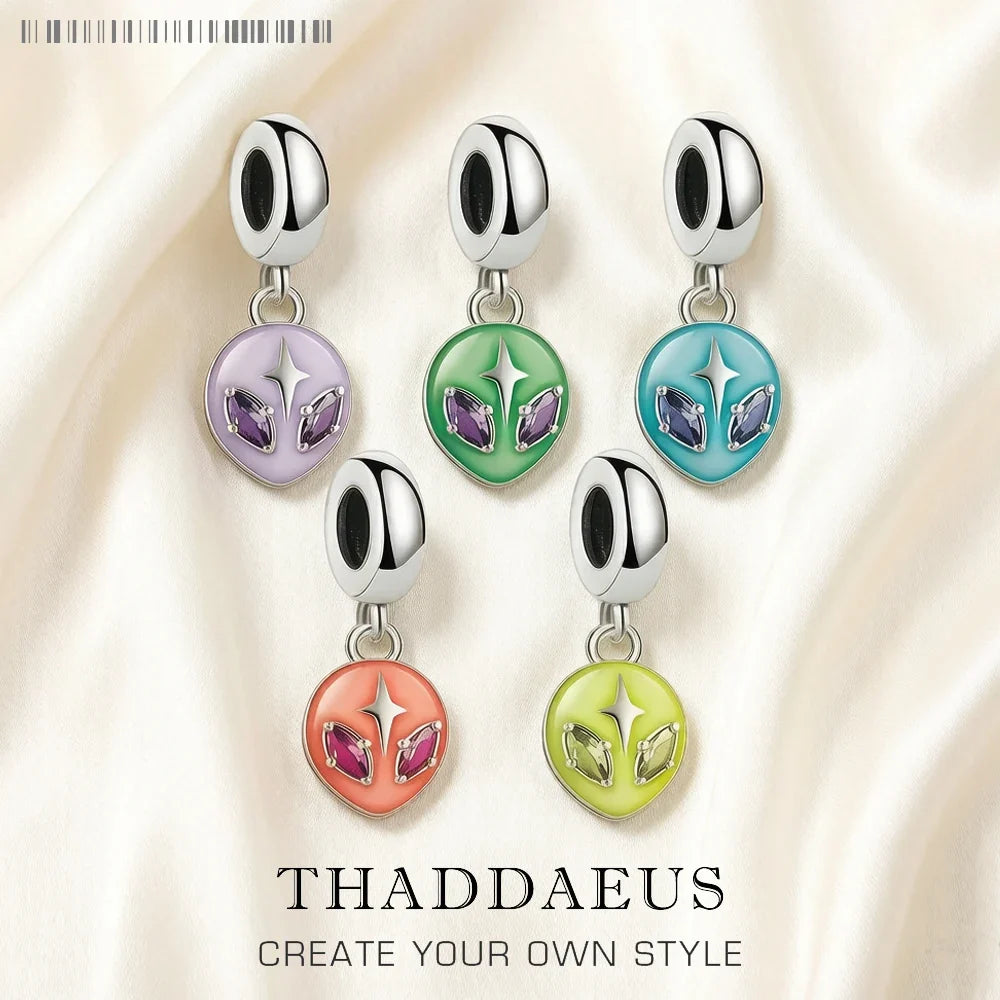 Alien Head Dangle Charm Pendant | 925 Sterling Silver, 10 Colors Charm Pendant Necklace Qme