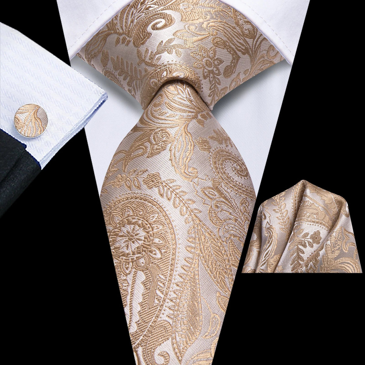 Men's Extra Long Tie 3-Piece Set – Cufflinks & Pocket Square Tie & Accessories Set Qme DPTH-LDSN4071