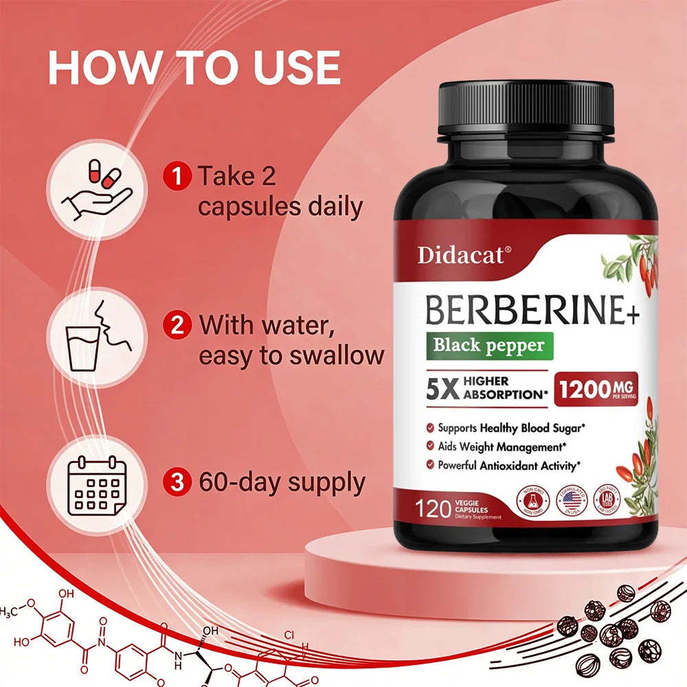 ZENVITALIZE 1200mg Berberine Supplement Capsules | Made in USA Berberine Supplement Qst
