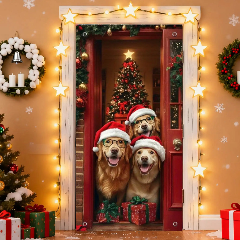Christmas Front Door Cover 2D Holiday Decoration Banner Holiday Door Decoration Qme