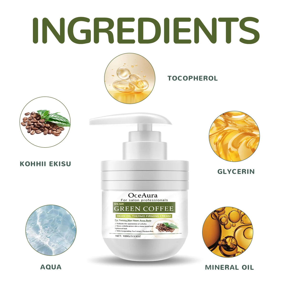 OceAura Green Coffee Body Cream – Firming & Moisturizing 100g Body Firming Cream Qst