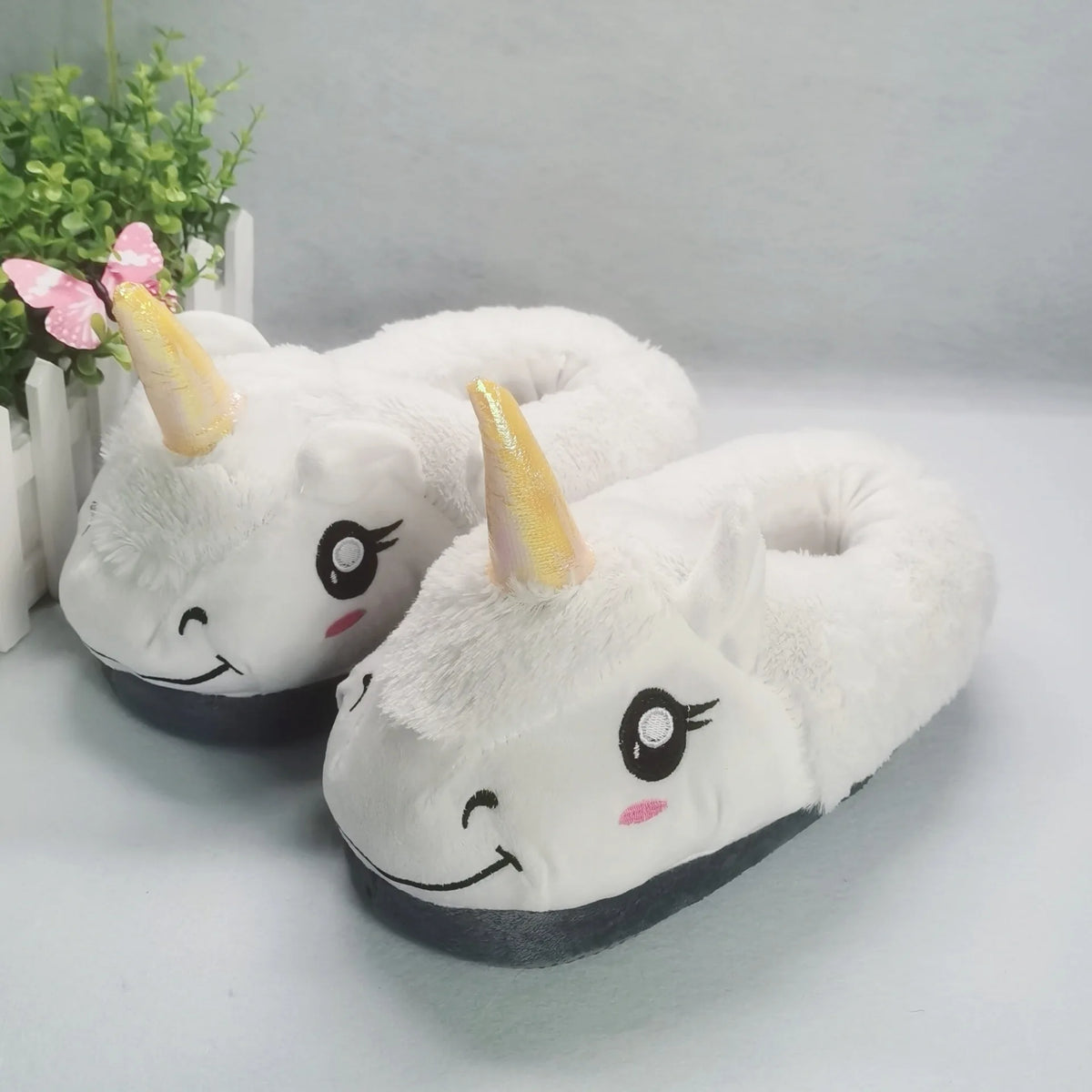 Women's Unicorn Plush Slippers – Cozy Winter House Shoes Women's House Slippers Qst White one size