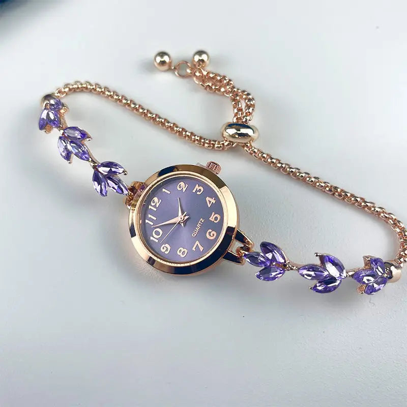 Women's Rhinestone Bracelet Quartz Watch – 7 Colors | Elegant Bracelet Watch Qme