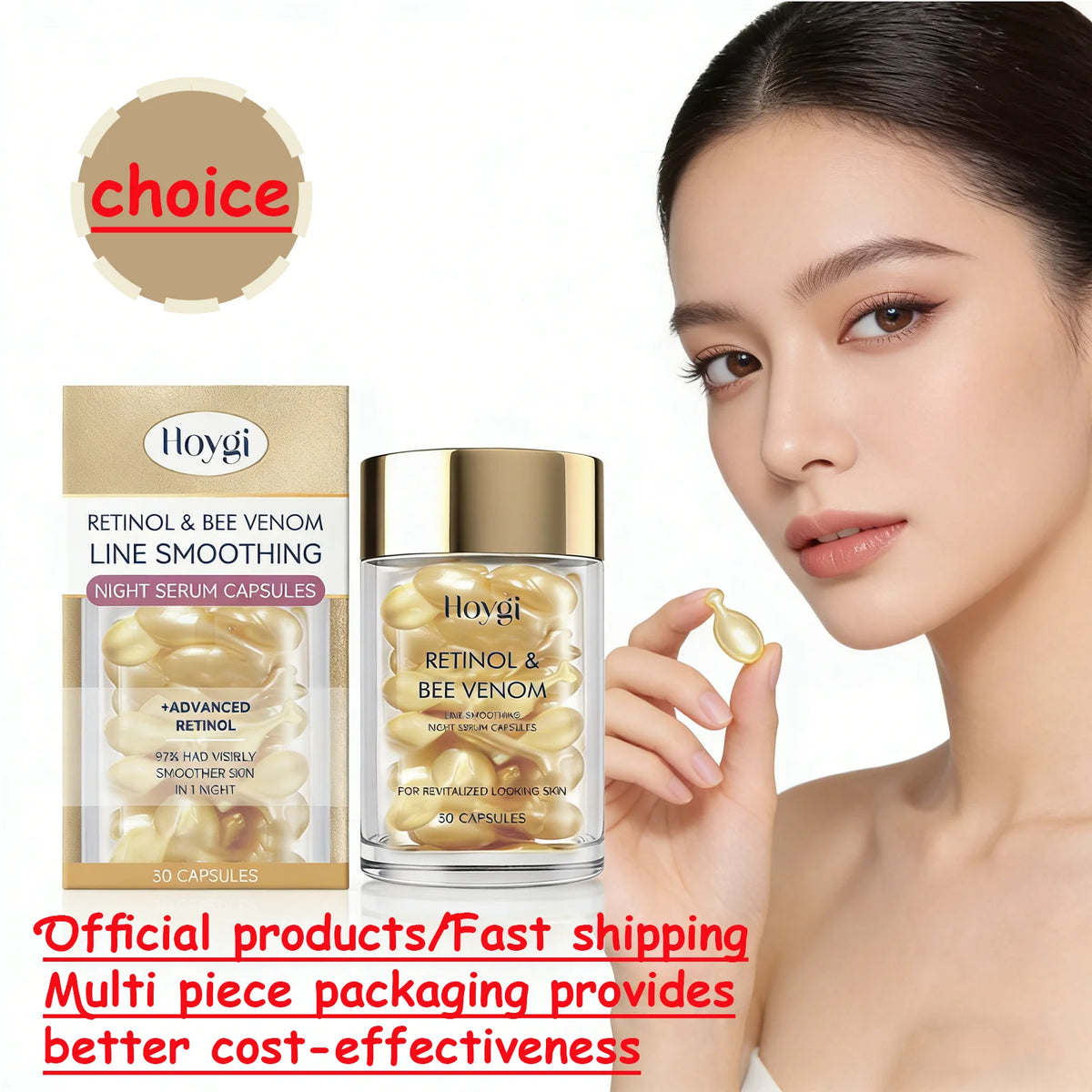 Hoygi Retinol & Bee Venom Face Serum Capsules – Firm & Hydrate Face Serum Capsules Qst