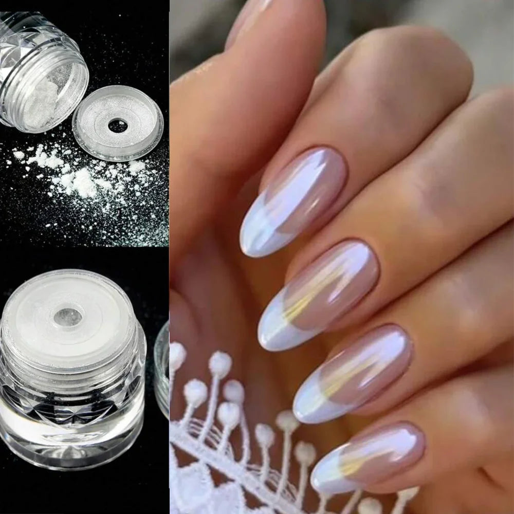 Chrome Nail Powder Aurora Pearl Rainbow Metallic Pigment Chrome Nail Powder Qme