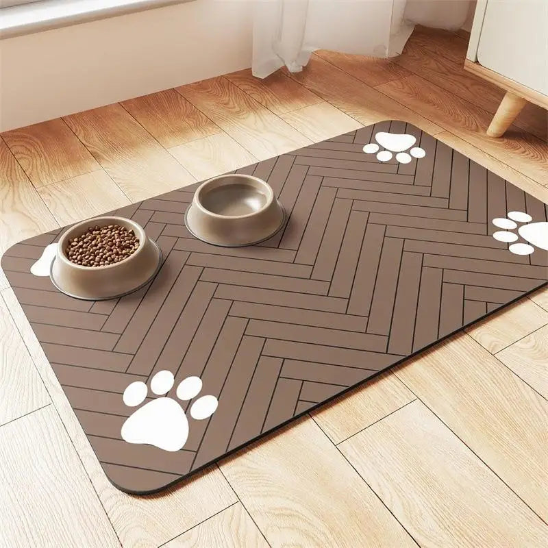 Quick-Dry Waterproof Pet Feeding Mat for Dogs & Cats 60x40cm Pet Feeding Mat Qme Brown