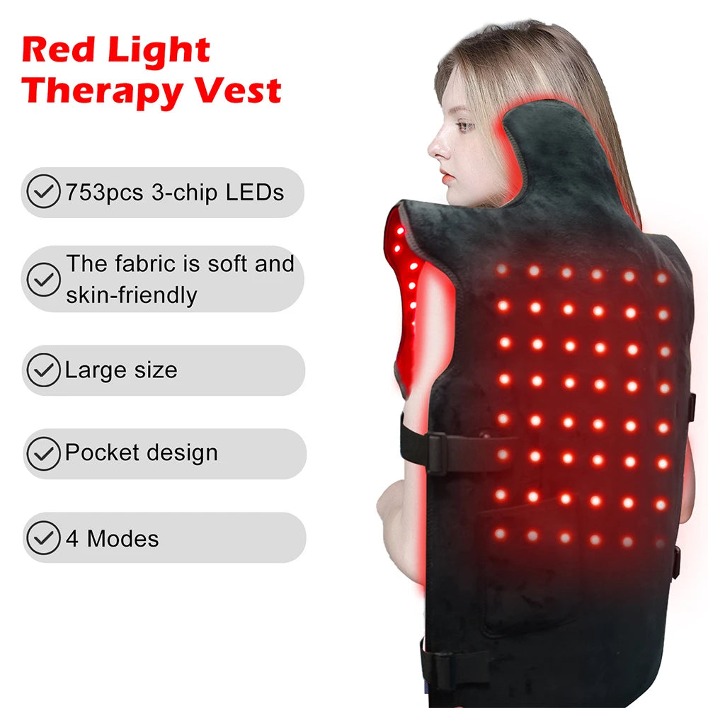 Red Light Therapy Vest 660nm 850nm – 750 LED Wearable Wrap Light Therapy Vest Qst