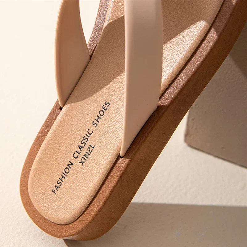Women's Platform Flip Flops – Thick Bottom Leather Sandals Platform Flip Flops Qme
