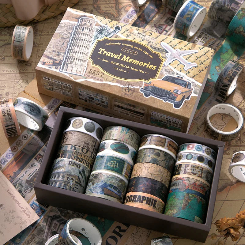 18 Rolls Retro Washi Tape Set – Journaling & Scrapbooking Decorative Washi Tape Qme