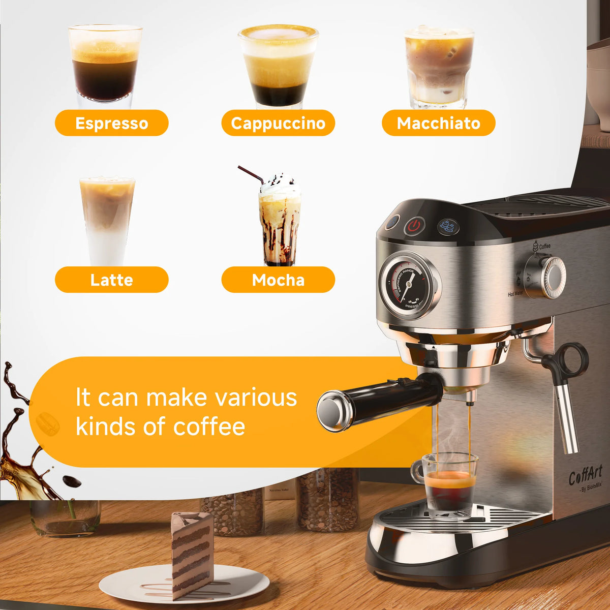 HAOYUNMA 20 Bar Espresso Machine – Pressure Gauge & Steam Wand Espresso Machine Qst