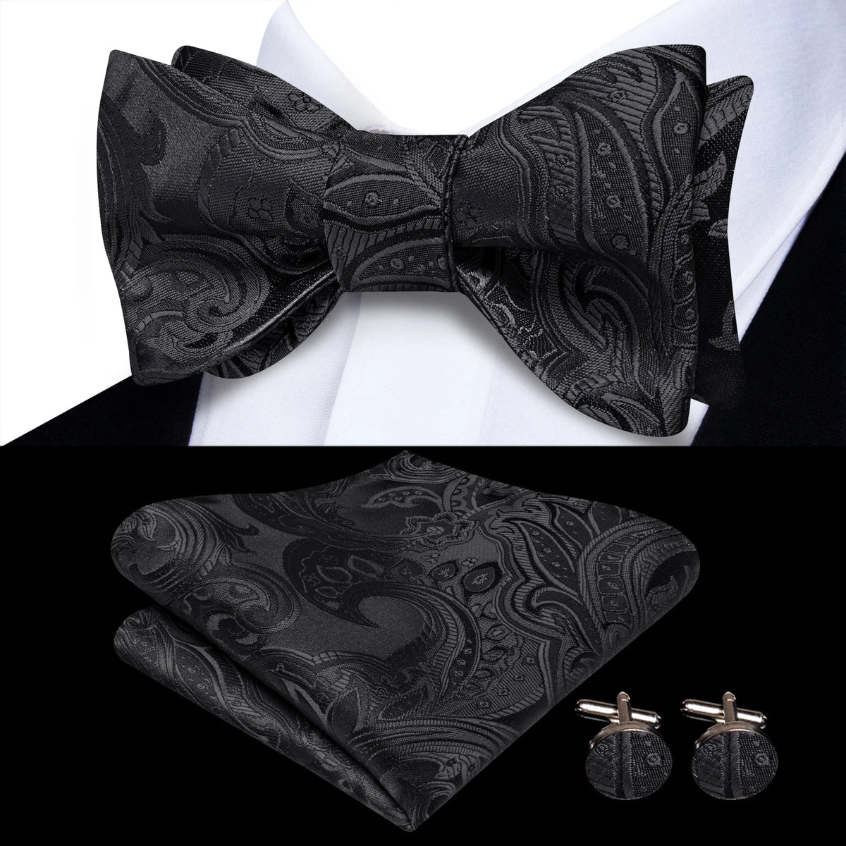 Men's Bow Tie, Pocket Square & Cufflinks Set | Hi-Tie Bow Tie Gift Set Qme HT-LH-2289