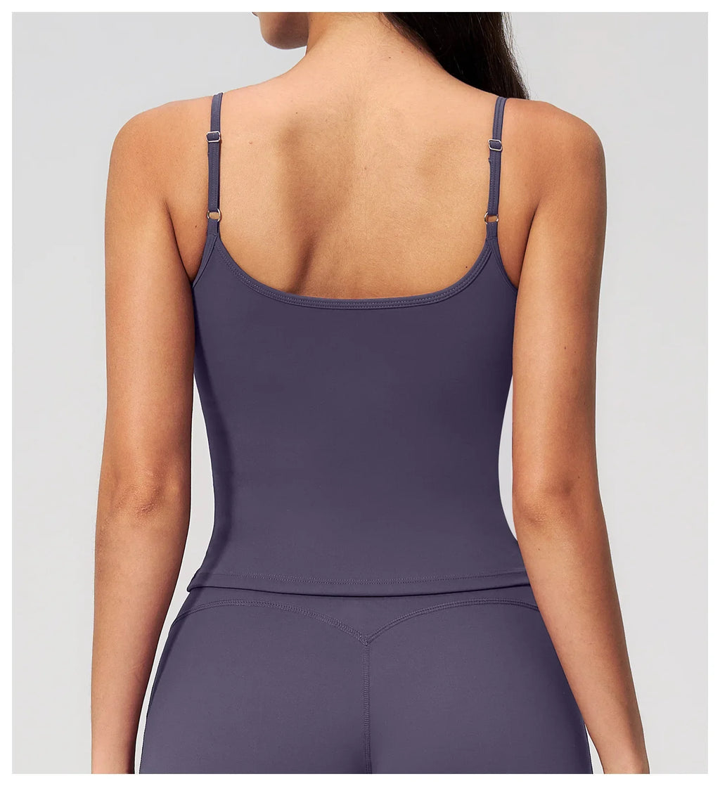 Women's Yoga Tank Top with Built-In Bra | Gym Running Vest Yoga Tank Top Qme