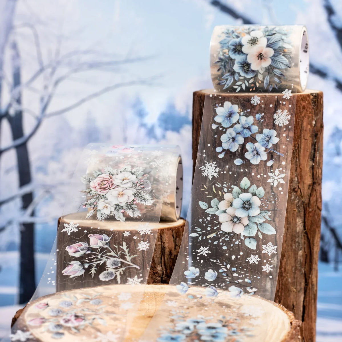 Winter Floral PET Die-Cut Tape – Journal, Diary & Scrapbook Decorative Craft Tape Qme