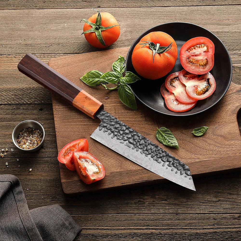 DASHWAY 6" Damascus Bunka Kiritsuke Chef Knife – Rosewood Damascus Chef Knife Qst