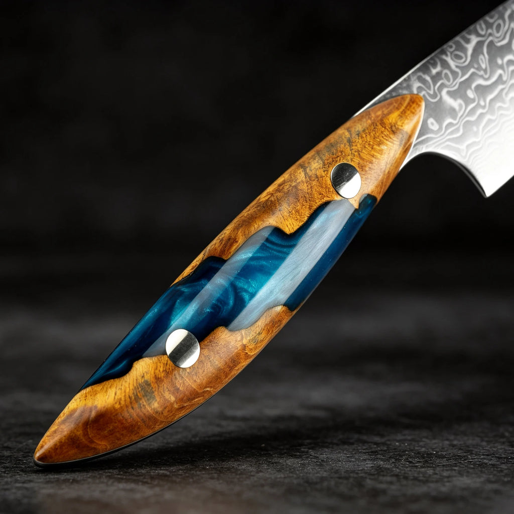 XITUO 5-Inch Damascus Steel Utility Knife – Stabilized Wood Damascus Utility Knife Qst