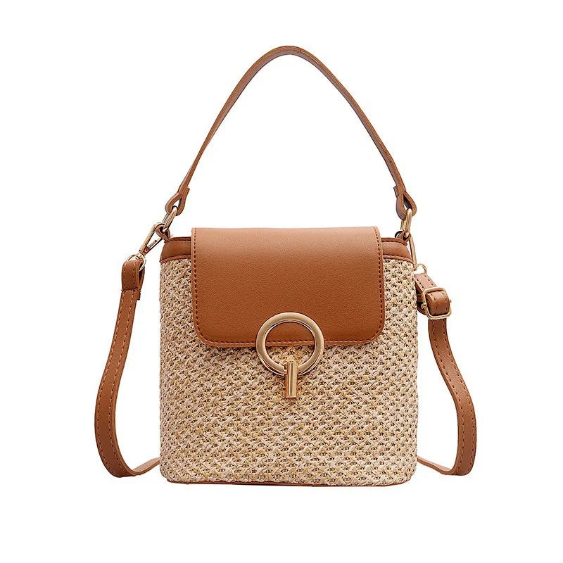 Women's Small Straw Bucket Crossbody Bag – Summer Travel Purse Crossbody Bucket Bag Qme
