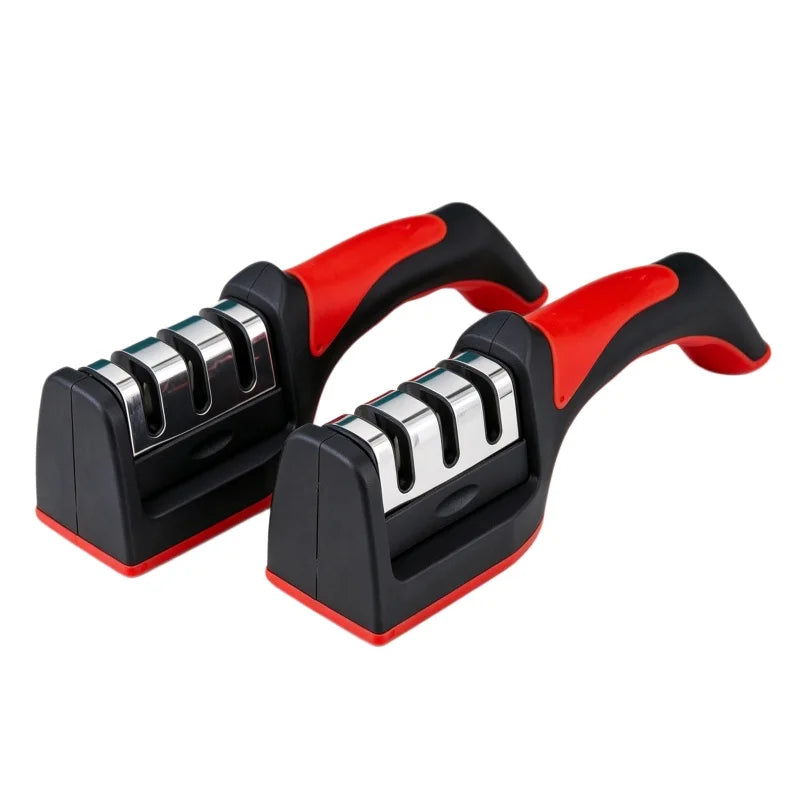 3-Stage Knife Sharpener – Stainless Steel Multi-Function Knife Sharpener Qme red 3 holes 2pcs