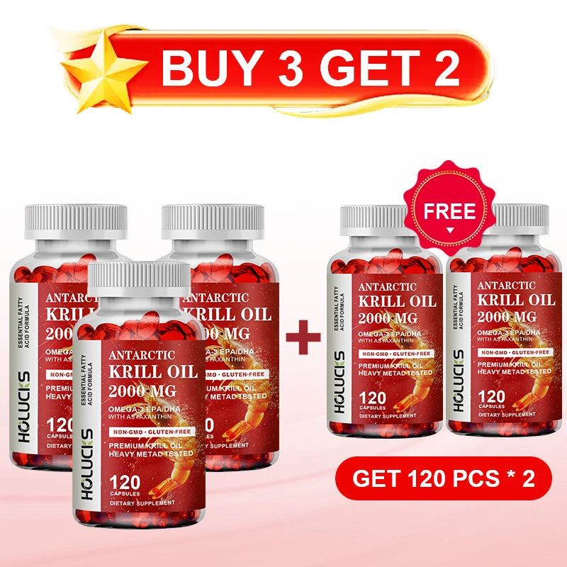 Organic Antarctic Krill Oil Capsules – Omega-3 EPA DHA 120ct Omega-3 Supplement Qst 120pcs Give 3 Get 2