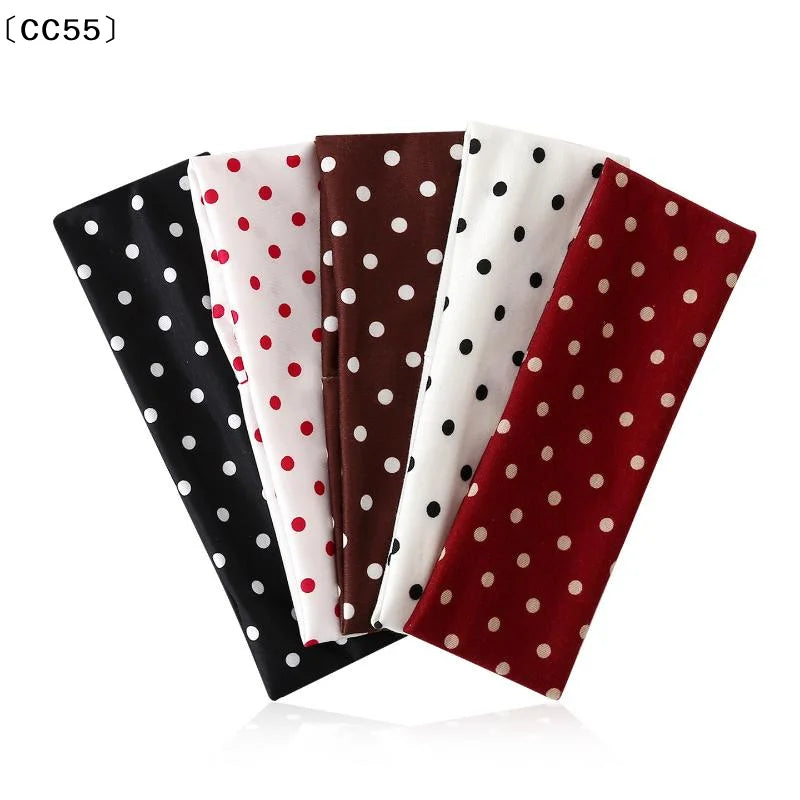 Retro Boho Wide Stretch Headband – Polka Dot Hair Accessory Wide Hair Headband Qst