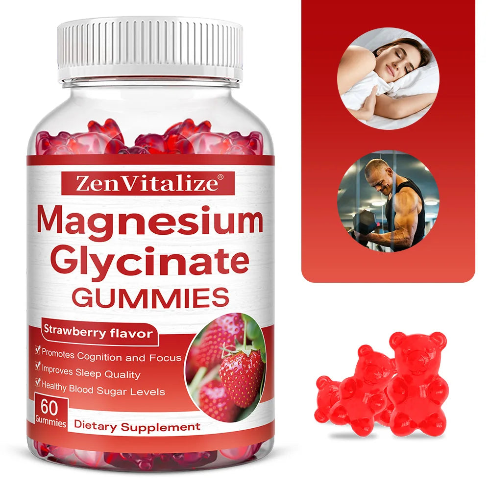 Magnesium Glycinate Gummies – Sleep & Muscle Support, 60ct Mineral Supplement Gummies Qst