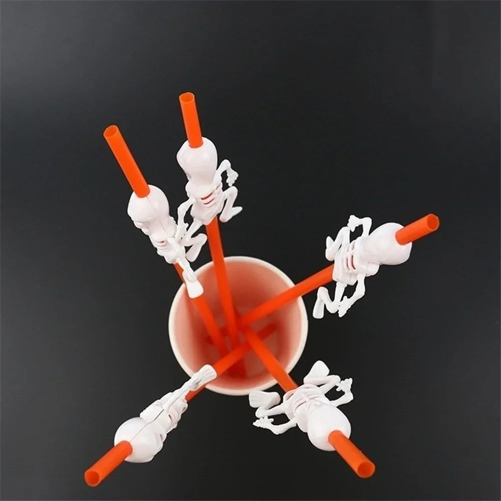 Halloween Skull Cartoon Straws – Spooky Party Bar Decoration Halloween Party Straws Qme