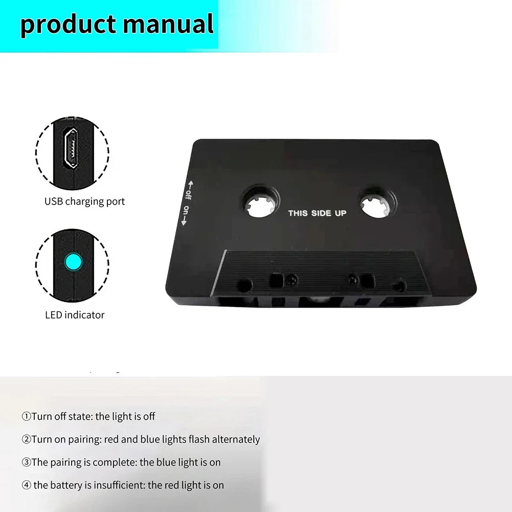 Bluetooth 5.0 Car Cassette Adapter – Stereo MP3 AUX Player Car Bluetooth Adapter Qme
