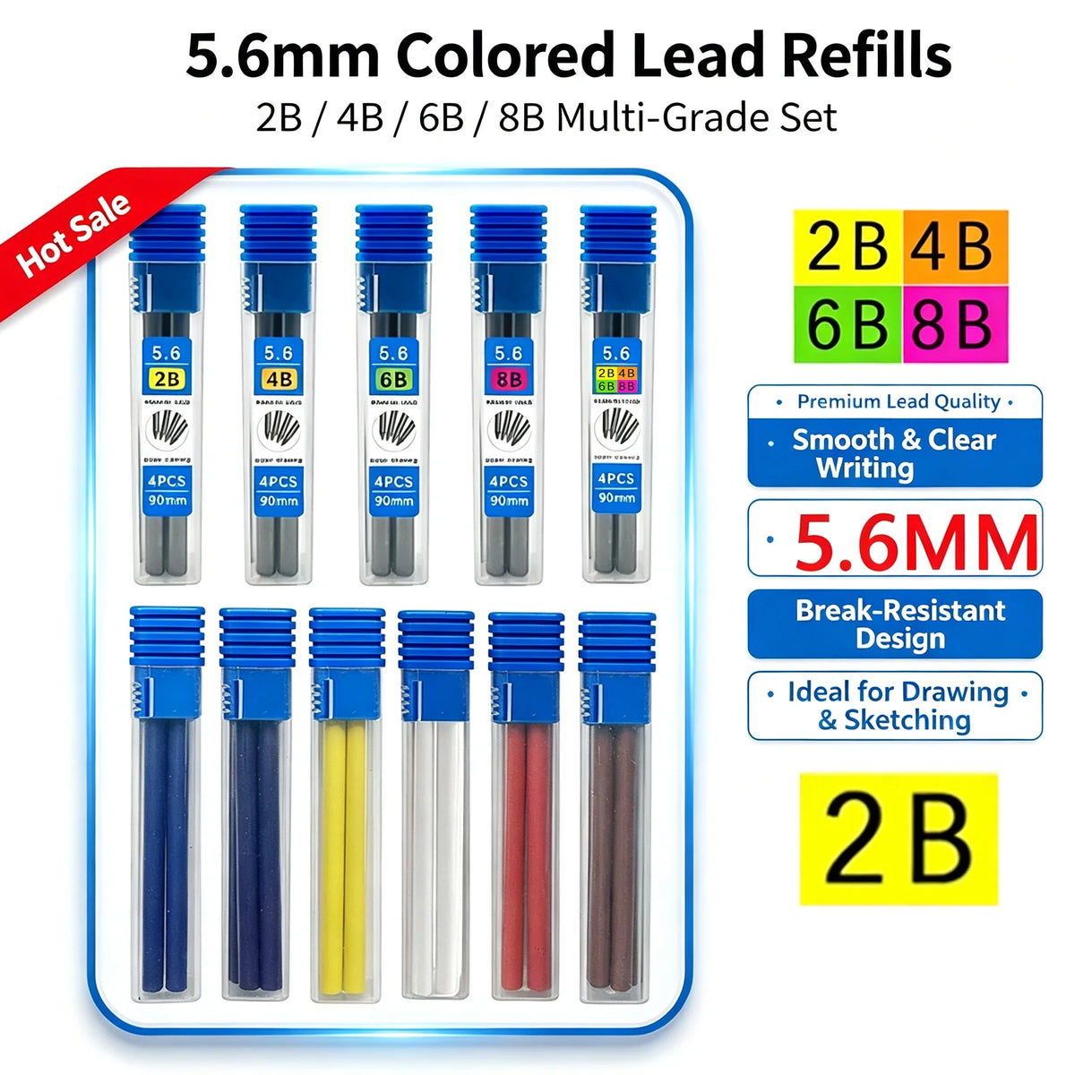 Solid Mechanical Pencil Set 2B 4B 6B 8B Replaceable Lead Marking Mechanical Pencil Set Qme