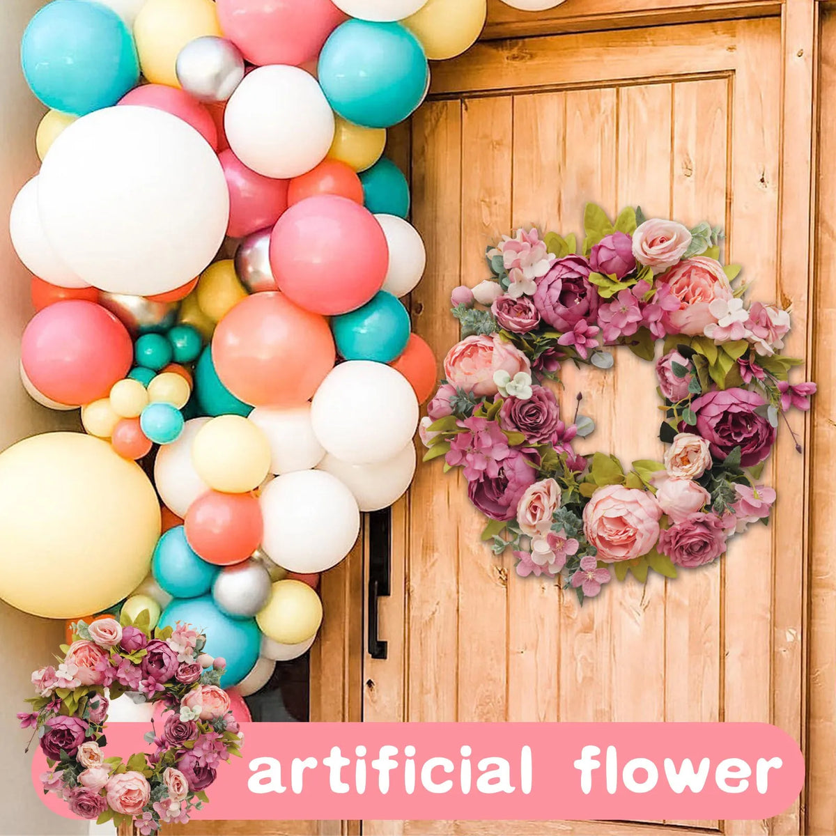Peony Artificial Flower Round Wreath | Wedding & Holiday Decor Artificial Flower Wreath Qme