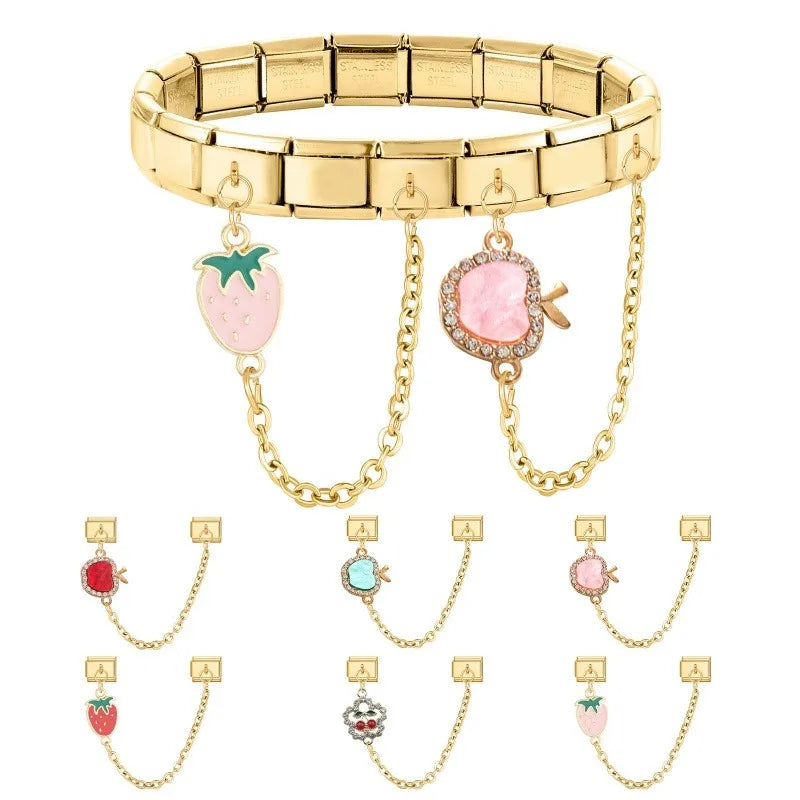 Zircon Fruit Italian Charm – Apple Strawberry Cherry, 9mm Italian Charm Link Qme
