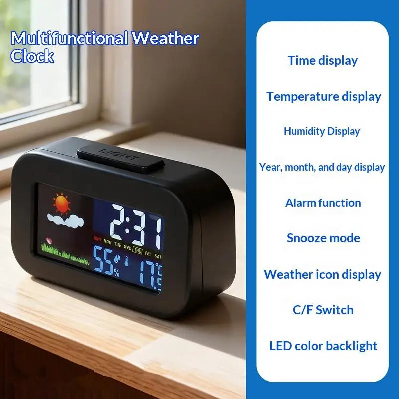 Weather Station Clock – Color Display Temp & Humidity Monitor Weather Station Clock Qme