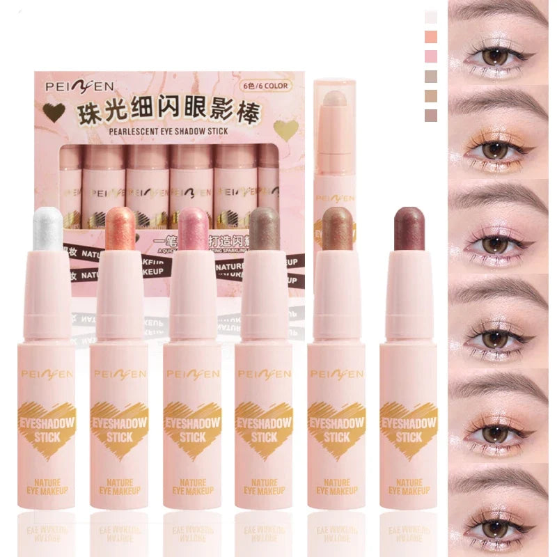 Waterproof Shimmer Eye Shadow Stick Set – 6 Multi-Color Shades Eye Shadow Stick Set Qme 6pcs